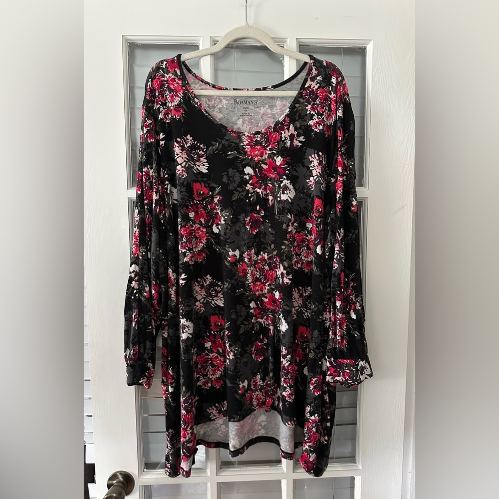 Roaman’s Women’s 4X (34/36) Scoop‎ Neck Floral Open Sleeve Top | SKU 0516